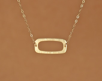 Gold rectangle necklace - geometric necklace - simple - everyday - classy - a 14k gold vermeil textured rectangle on a 14k gold filled chain