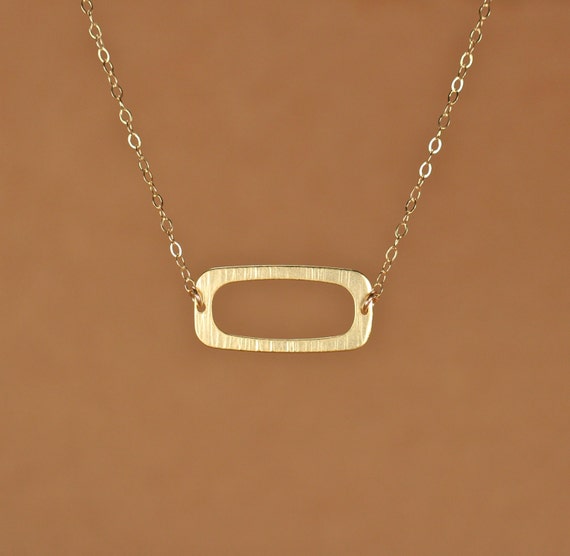 Gold rectangle necklace - geometric necklace - simple - everyday - classy - a 14k gold vermeil textured rectangle on a 14k gold filled chain