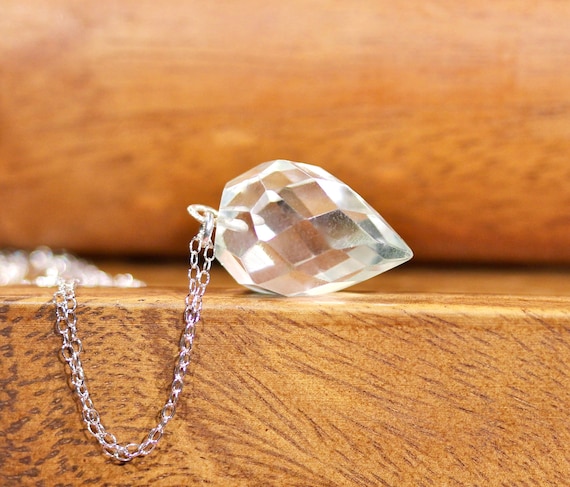 Quartz necklace, pendulum necklace, energy crystal necklace, chakra pendant, a clear quartz crystal point on a sterling silver chain