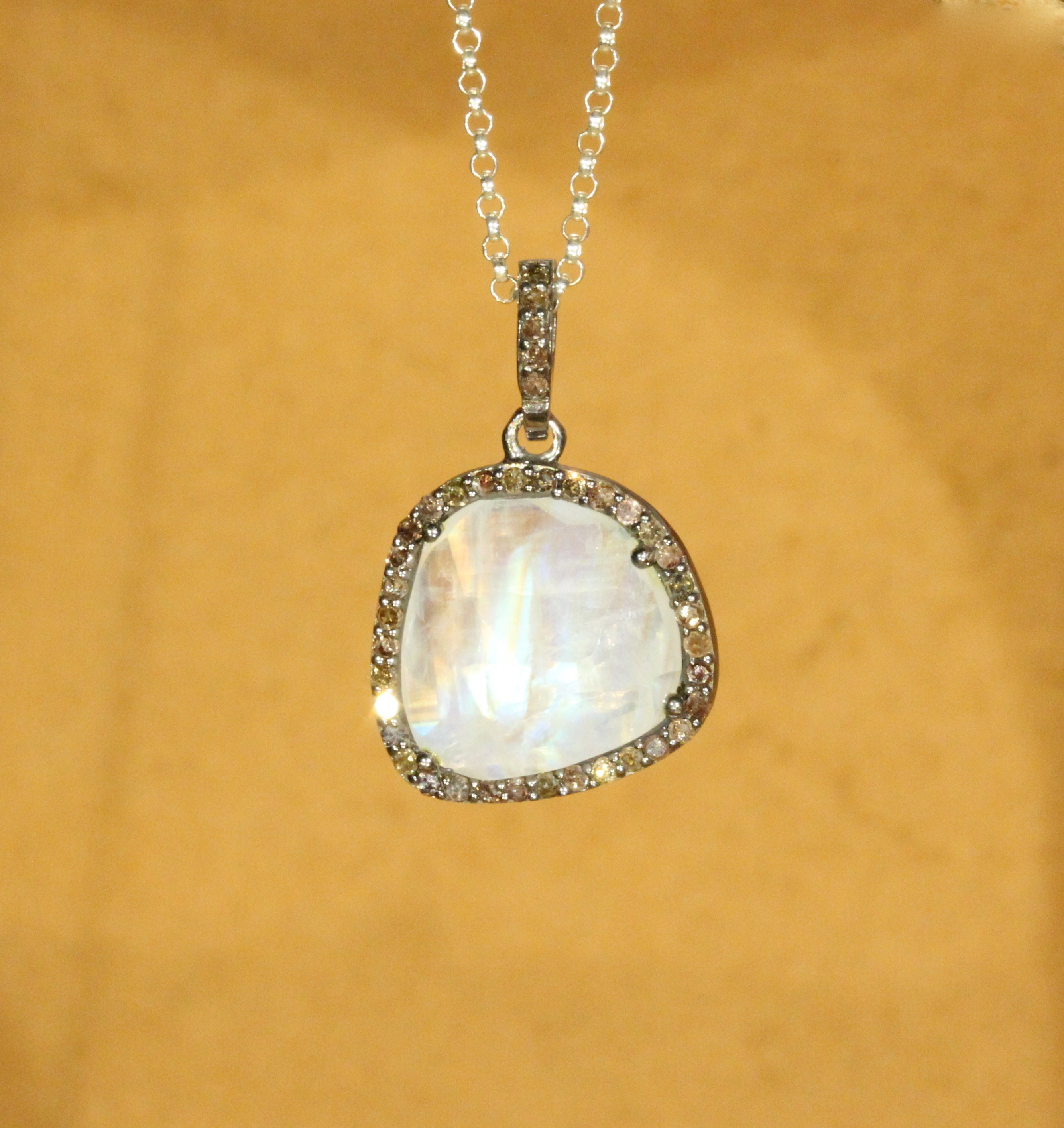 Diamond and moonstone pendant necklace, diamond necklace, rainbow ...