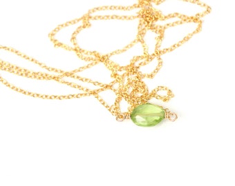 Peridot necklace - green peridot - august birthstone - healing crystal - crystal necklace - a tiny peridot gem on a 14k gold vermeil chain