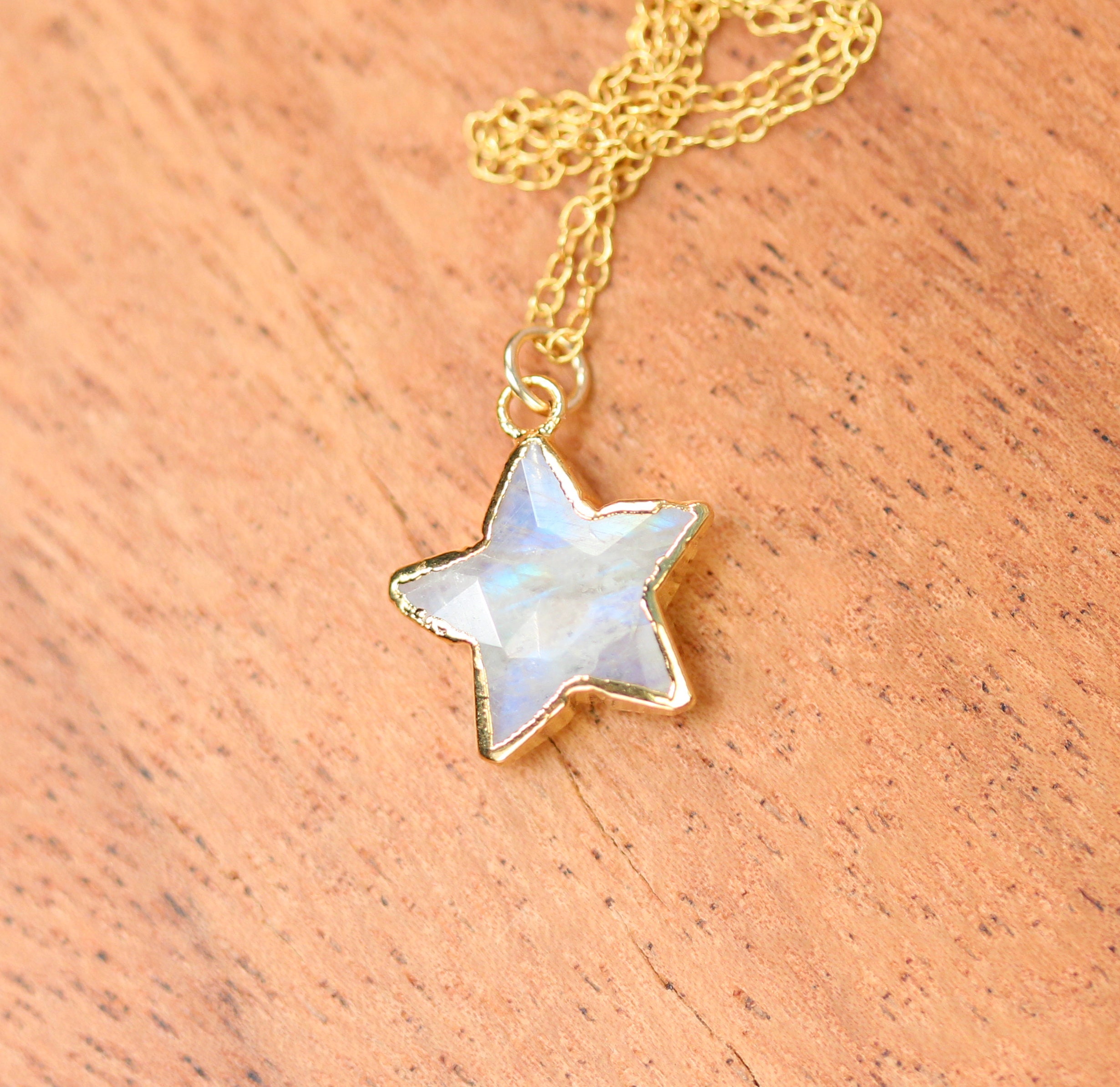 Moonstone star necklace - rainbow moonstone necklace - gold star