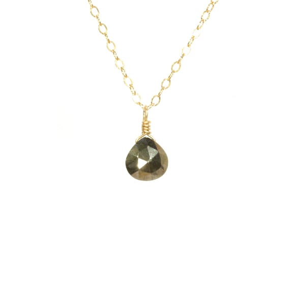 Pyrite necklace, healing crystal necklace, gold teardrop necklace, fools gold, mineral jewelry, dainty 14k gold filled chain