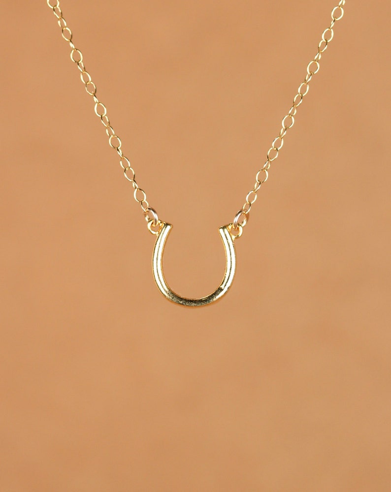 Guldhästskohalsband, lyckohalsband, lyckoberlock, lager-på-lager-smycken, liten guldhästsko, fint hänge, 14k guld vermeilkedja bild 5