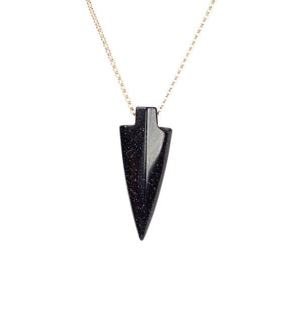 Arrowhead necklace - goldstone necklace - spear necklace - a blue stone arrowhead on a 14k gold filled chain