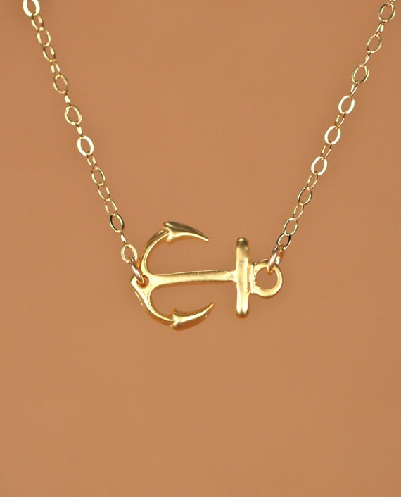 Anchor necklace, gold anchor pendant, sideways anchor necklace, nautical, a 14k gold vermeil horizontal anchor on a 14k gold filled chain