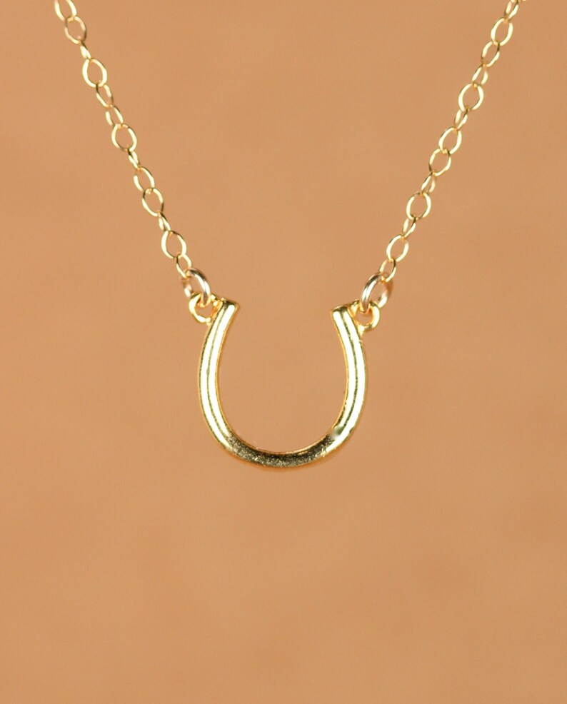 Guldhästskohalsband, lyckohalsband, lyckoberlock, lager-på-lager-smycken, liten guldhästsko, fint hänge, 14k guld vermeilkedja bild 8