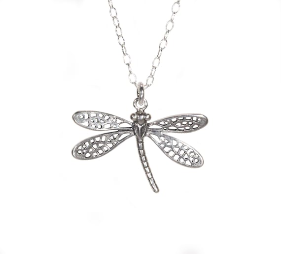 Dragonfly necklace, bug necklace, dragonfly pendant necklace, sterling silver insect, boho jewelry, nature lover, girls necklace in silver