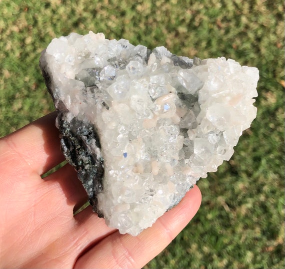 Raw crystal cluster, druzy apophyllite crystal specimen, zeolite, sparkly crystal, chunky druzy, decorative rock crystal for the home