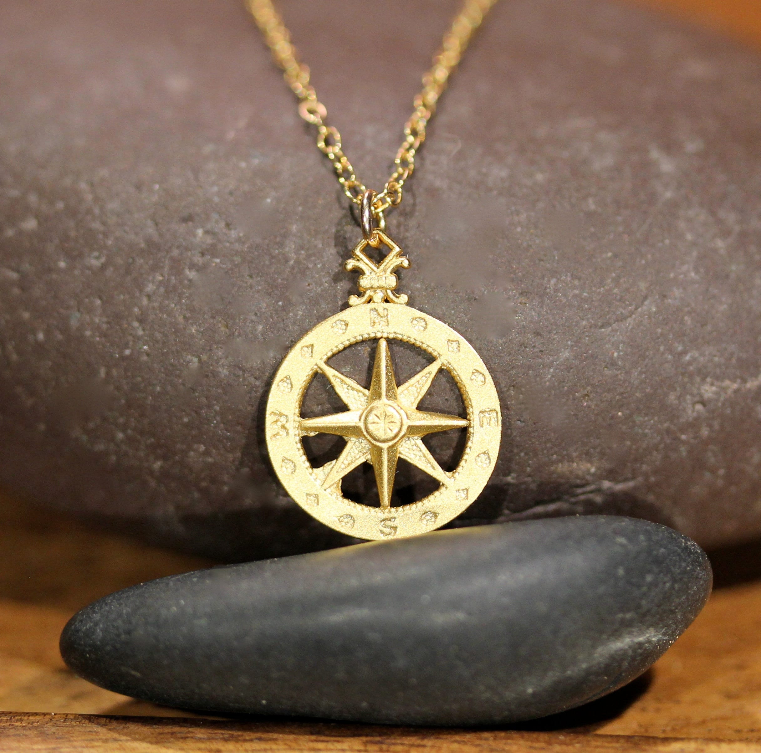 Extra Large Compass Pendant For Men Emerald & Diamond Accented 14k Rose Gold  0.45ct - AZ12582