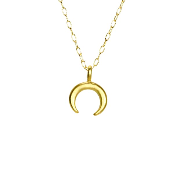 Gold Crescent Moon Necklace, Minimalist Horn Pendant, Celestial Jewelry