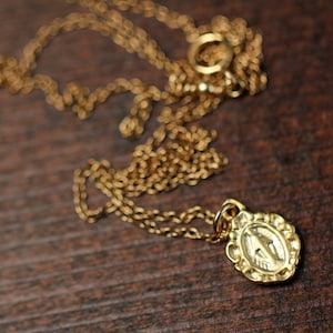 Gold virgin mary necklace - protective religious necklace  - a tiny gold virgin mary on a 14k gold vermeil chain