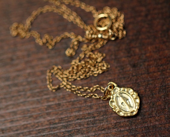 Gold virgin mary necklace - protective religious necklace  - a tiny gold virgin mary on a 14k gold vermeil chain