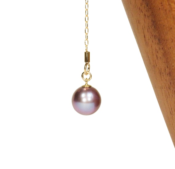 Purple Pearl necklace, gold lariat necklace, pink Edison pearl jewelry, natural pearl, 30th anniversary gift, freshwater pearl