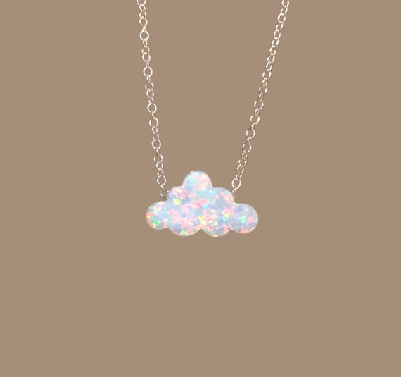 Cloud necklace in silver, opal necklace, opal cloud jewelry, fire opal necklace, cute necklace, best friends necklace