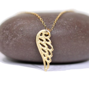 Gold wing necklace, angel wing necklace, flying wing pendant, guardian angel, memorial gift, layering necklace, gift for her