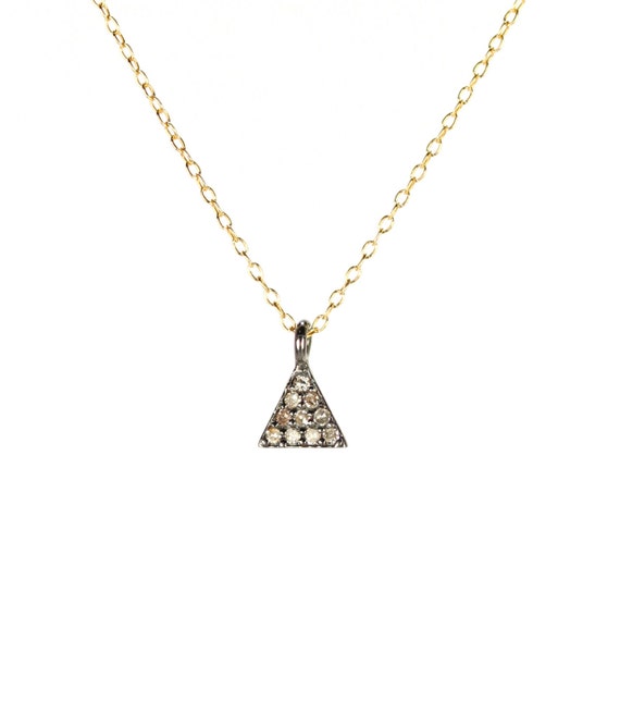 Triangle necklace - pave diamond necklace - diamond triangle - diamond pendant - a tiny diamond triangle charm on 14k gold filled chain