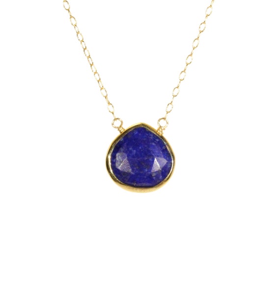 Lapis necklace, chakra necklace, blue lapis lazuli, December birthstone, blue stone, a gold bezel lapis drop on a 14k gold filled chain