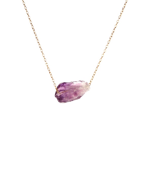 Amethyst necklace - crystal necklace - february birthstone - healing crystal - a little raw amethyst nugget on a 14k gold filled chain