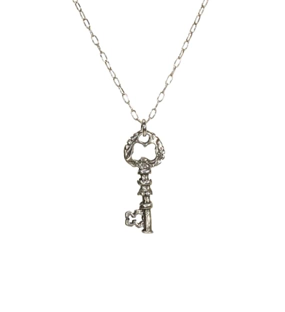 Silver key necklace, skeleton key, the key to my heart, boho necklace, best friend gift, dainty silver chain, gift for her