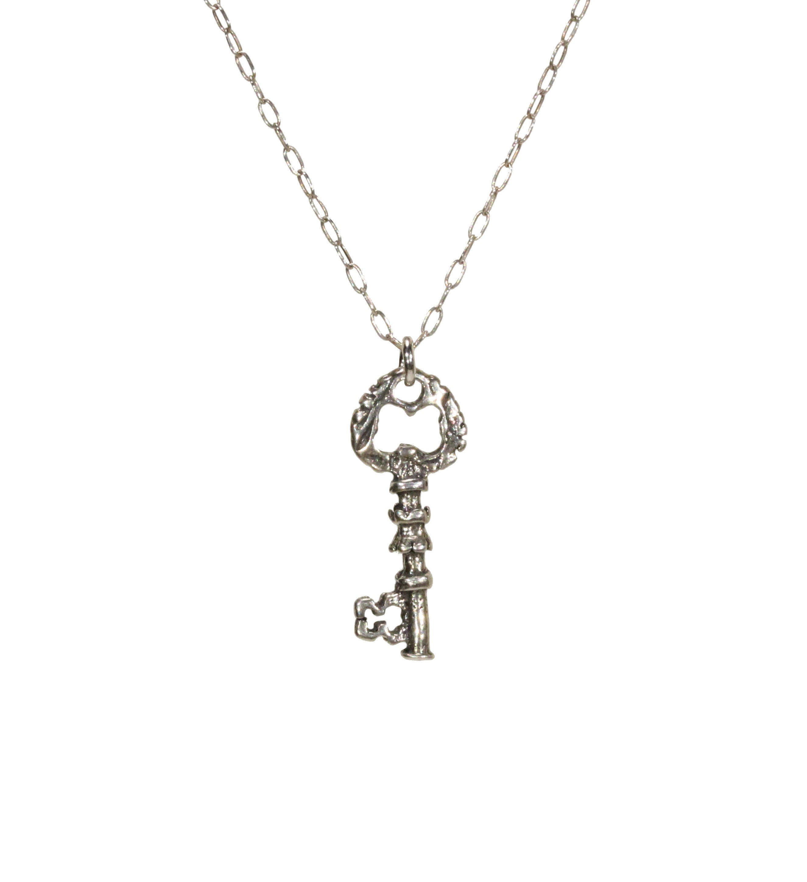 Silver key necklace, skeleton key, the key to my heart, boho necklace ...