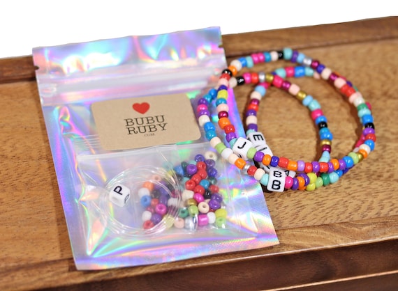 DIY bracelet kit, pony bead bracelet, letter bracelets, colorful name bracelet, stacking bracelets, kids bracelets, make your own bracelet