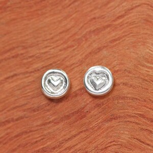 Tiny heart earrings - silver heart stud earrings - sterling silver dot earrings - tiny silver studs - everyday earrings