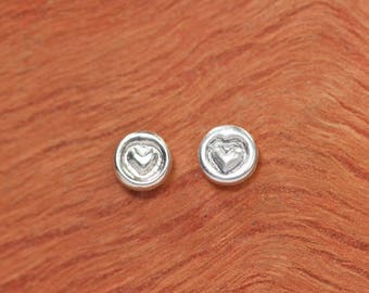 Tiny heart earrings - silver heart stud earrings - sterling silver dot earrings - tiny silver studs - everyday earrings