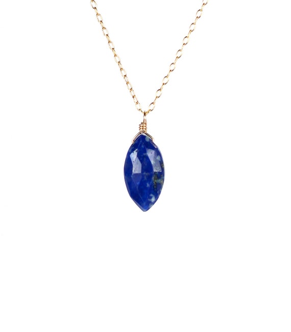 Lapis necklace, blue stone necklace, December birthstone, marquis shape gemstone, dainty gold necklace, 14k gold vermeil chain