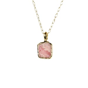 Rhodochrosite necklace, pink crystal pendant, pink stone necklace, healing crystal jewelry, light pink crystal, 14k gold filled chain
