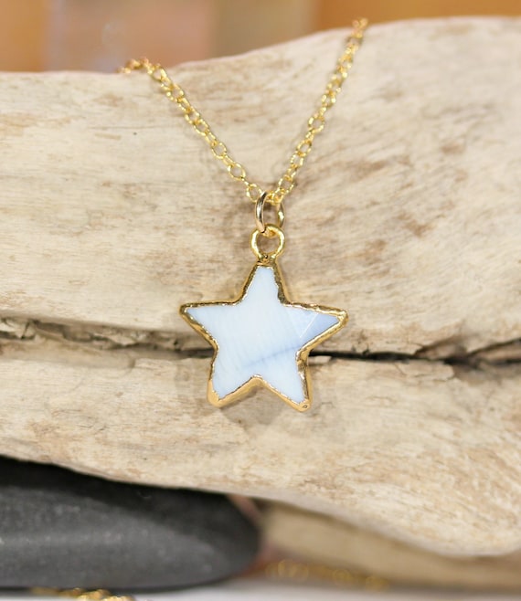 African opal star necklace, gold star necklace, blue crystal star pendant, blue star necklace, 14k gold filled chain