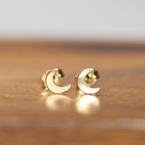 Moon earrings, 14k gold filled crescent moon stud earrings, half moon earring, celestial jewelry, little gold moon earrings, boho earrings