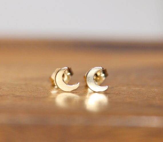 Moon earrings, 14k gold filled crescent moon stud earrings, half moon earring, celestial jewelry, little gold moon earrings, boho earrings