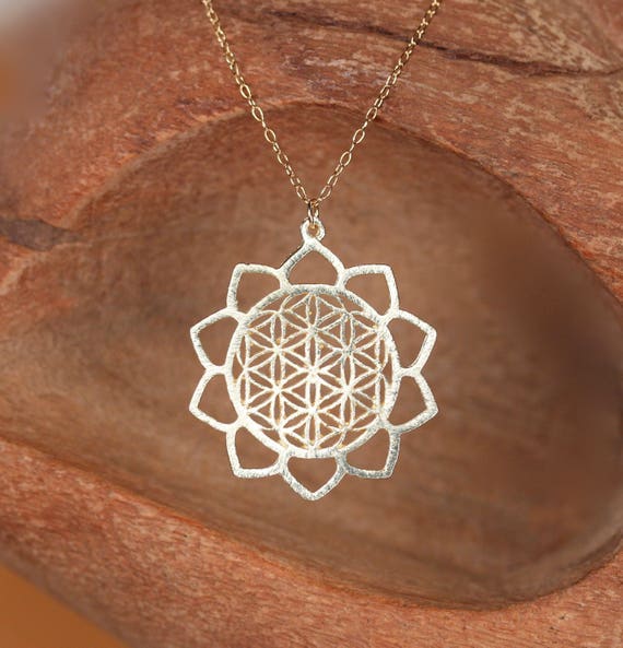 Flower of life necklace, gold mandala necklace, yoga jewelry, 14k gold filled chain