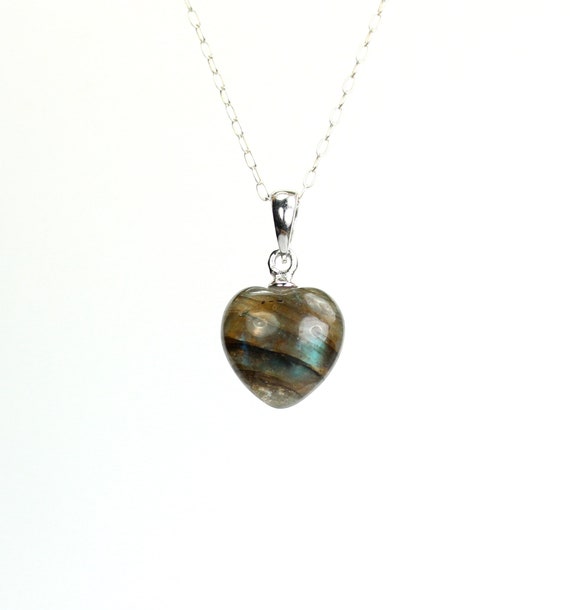 Labradorite heart necklace, silver heart necklace, girlfriend necklace, crystal heart necklace, flashy labradorite stone, inspirational gift