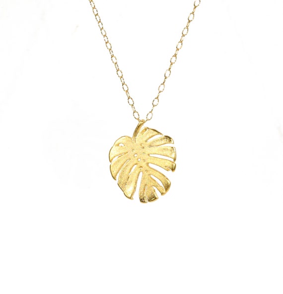 Gold palm leaf necklace, monstera leaf jewelry, nature necklace, tropical necklace, destination wedding jewelry, 14k gold filled chain