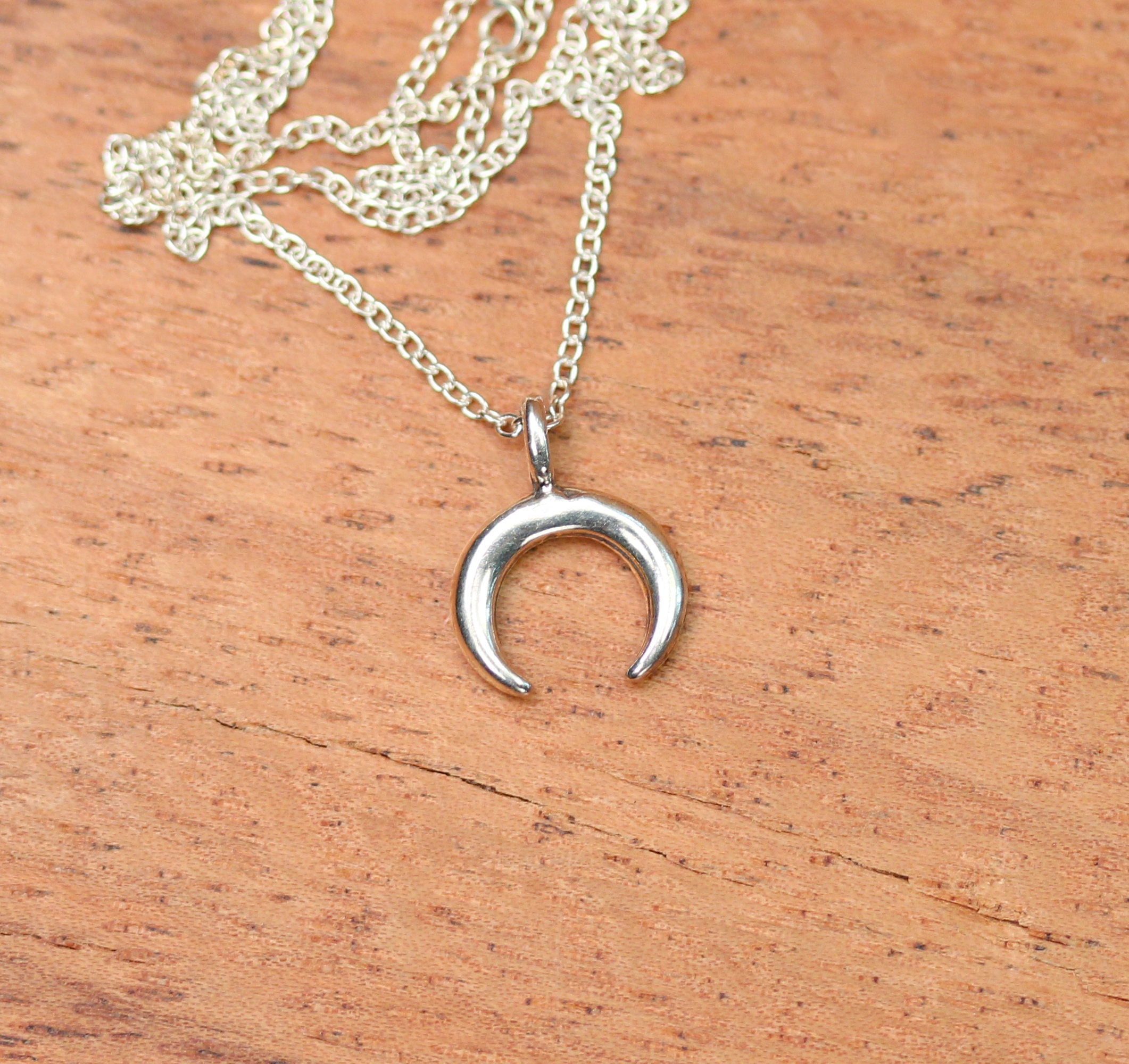Mini crescent necklace, silver half moon necklace, sterling silver