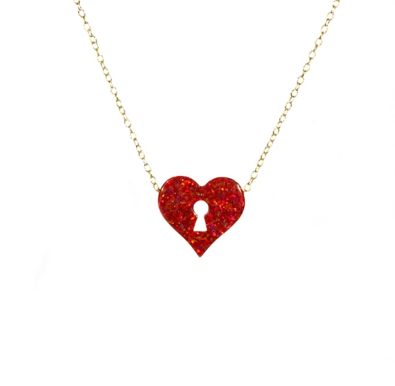 Red heart necklace, opal heart locket, key to my heart, gift for her, fire opal necklace, 14k gold filled chain