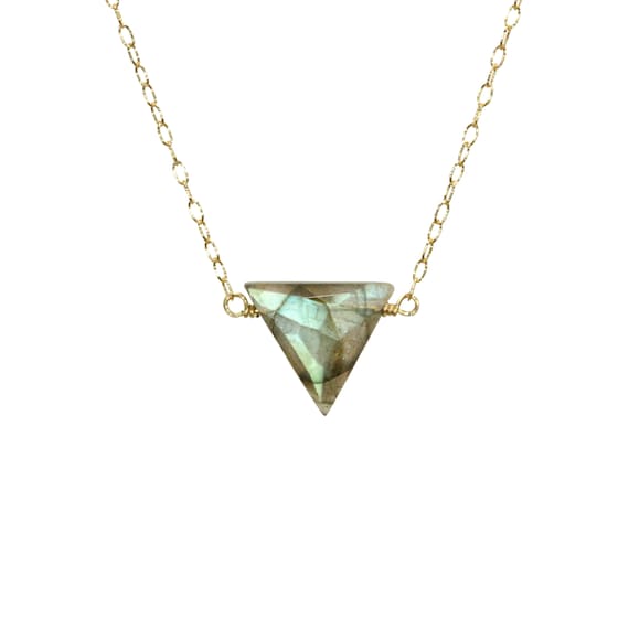 Labradorite necklace, triangle necklace, healing crystal jewelry, rainbow crystal, moonstone necklace, 14k gold filled chain