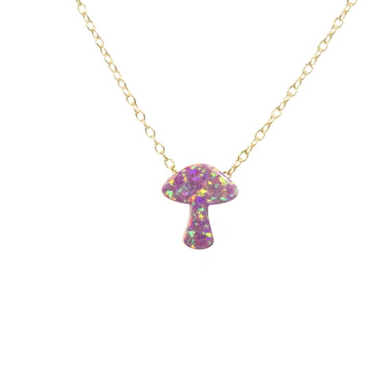 Mushroom necklace, opal mushroom pendant, purple mushroom, fire opal jewelry, magic mushroom, shroom on a 14k gold filled chain