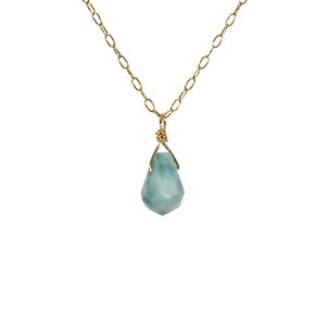 Larimar necklace, aqua blue crystal necklace, pectolite pendant, chakra necklace, dainty gold filled necklace, healing crystal jewelry