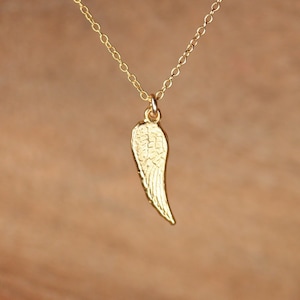 Tiny gold angel wing necklace, guardian angel jewelry, fairy wing pendant, dainty 14k gold filled chain