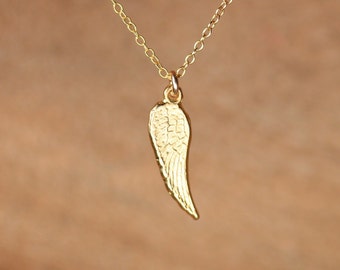 Dainty Gold Angel Wing Necklace: 14k Gold Filled Chain