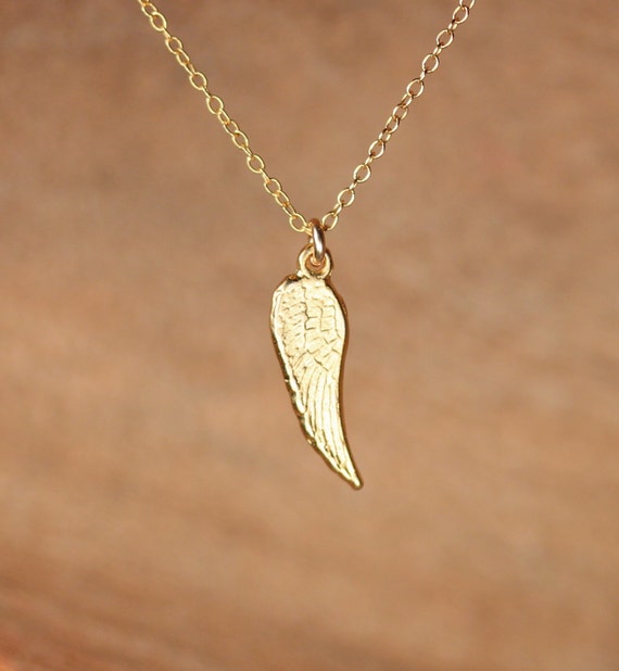 Tiny gold wing necklace - angel wing necklace - guardian angel wing - fairy wing - a gold vermeil wing charm on a 14k gold vermeil chain