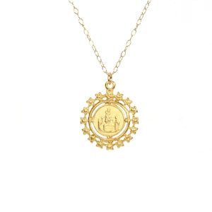 Virgin Mary necklace, religious necklace, catholic necklace, gold medallion necklace, a gold virgin mary on a 14k gold filled chain