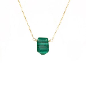 Malachite necklace, green gemstone jewelry, geometric necklace, healing crystal chakra necklace, dainty 14k gold filled chain