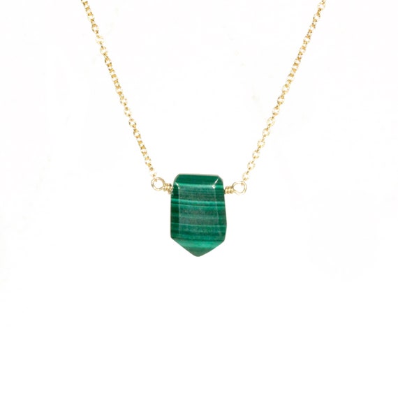 Malachite necklace, green stone necklace, geometric necklace, healing crystal necklace, chakra necklace, dainty 14k gold filled chain