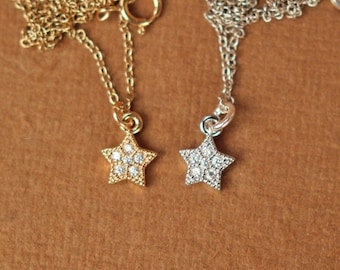 Star necklace - gold tiny star necklace - silver star necklace  - a tiny gold or silver star on a 14k gold vermeil or sterling silver chain