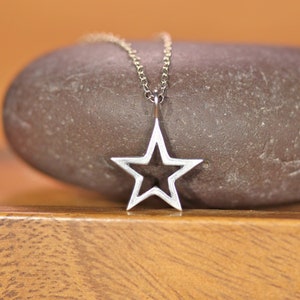 Silver star necklace, star outline pendant, twinkle twinkle little star, open star pendant, layering necklace, little sister gift idea