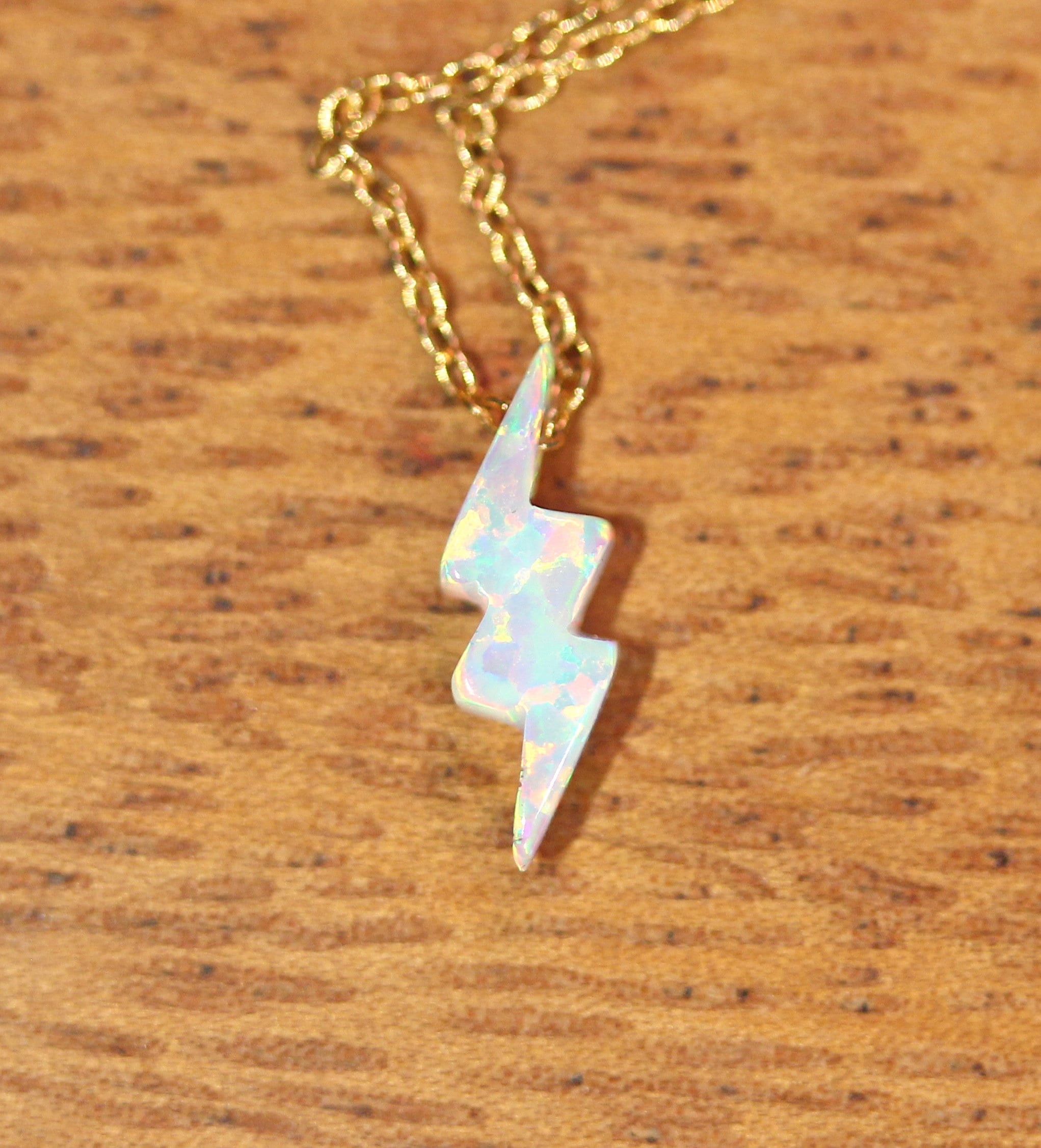 Tiny lightning bolt necklace, opal lightning bolt, small thunderbolt